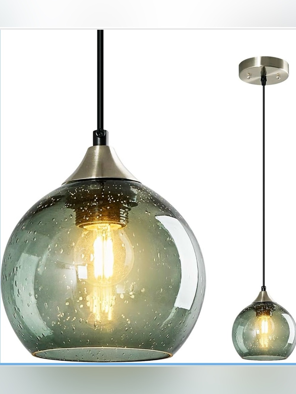 Gray Green Glass Globe Pendant Light (5.9in, 1-Pack)